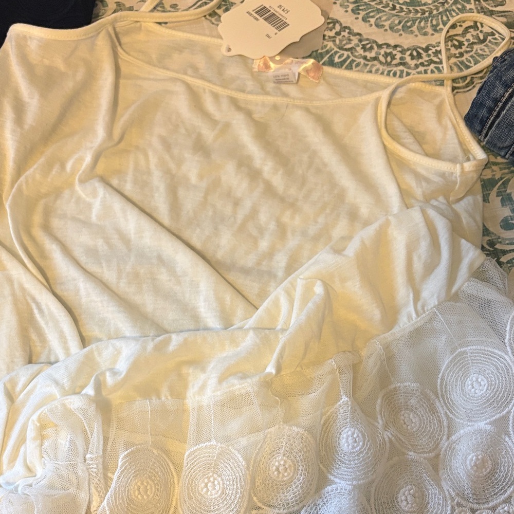 Altar'd State Cream Chemise with Lace Overlay